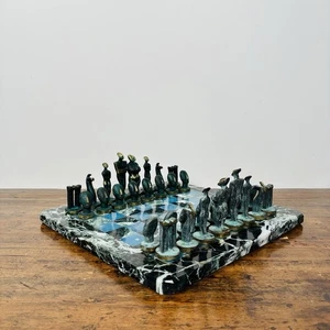 Jeu d’échecs vintage années 1970 – marbre et bronze massif – style Cycladique - Imagen 1 de 15