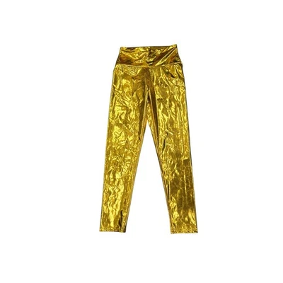 Gold Metallic High Waisted Leggings Shiny Dance Party Costume XS/S - Image 1 of 4