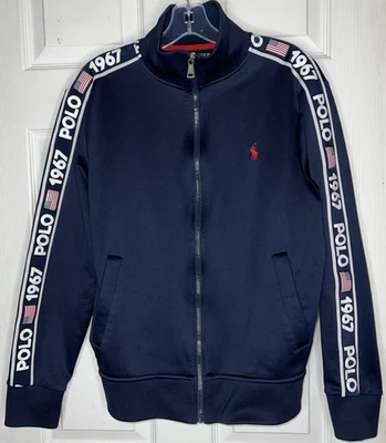 Hombres Talla Pequeña Polo Deportivo Ralph Lauren 1967 Azul Marino Chaqueta de Pista Bolsillos con Cremallera Foto 1 de 4