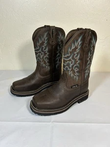 Botas de trabajo occidentales BRAZOS de cuero marrón bordado con punta de acero para mujer talla 6,5 B - Imagen 1 de 11