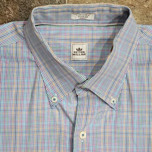 Camisa Peter Millar XL Púrpura Azul Blanco Amarillo Cuadros Vestido Bolsillo Abotonado - Imagen 1 de 6