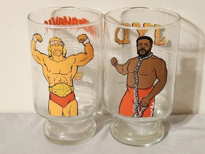 Taza de vidrio vintage 1985 WWF Wrestling JYD patio chatarra perro Hulk Hogan Hulkamania Foto 1 de 4