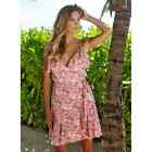 Melissa Odabash Simona Wrap Dress Ditsy Pink Floral Print Ruffle Resort SZ S