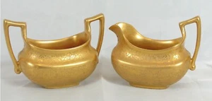 T & V Limoges Art Deco Gold Encrusted Creamer & Sugar Bowl - Picture 1 of 8