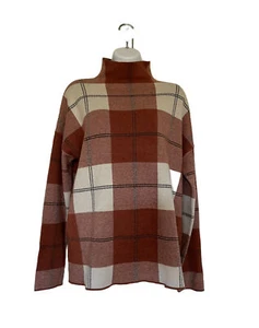 Rachel Zoe Mock Neck Rust/Burnt Orange/Ivory Plaid Pullover Sweater Size XL - Picture 1 of 5