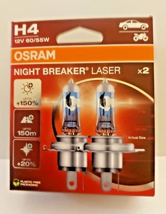 NEW - OSRAM Night Breaker Laser H4 Headlight Bulbs 60/55W +150% 2 BULBS - PAIR - Picture 1 of 2