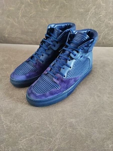 Balenciaga Blue Violet Pleated Leather Suede High Top Sneakers Size 9 US - Picture 1 of 7