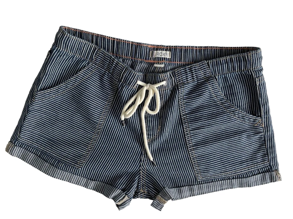 Womens ROXY Small Juniors Dude Stripy Short Drawstring Vintage Beach Surfer - Image 1 of 4