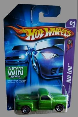 2006 Hot Wheels CUSTOM '69 CHEVY Pickup Truck Green Red Line Series 1:64 Redline - Image 1 of 4