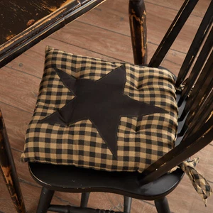 VHC Brands Primitive 14 in Chair Pad Black Appliqued Star Kitchen Table Decor - Picture 1 of 7