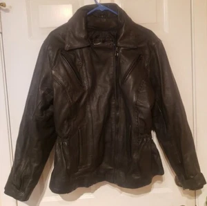 Chaqueta de moto vintage de cuero para mujer UNIK talla L forro con cremallera pesada - Imagen 1 de 12