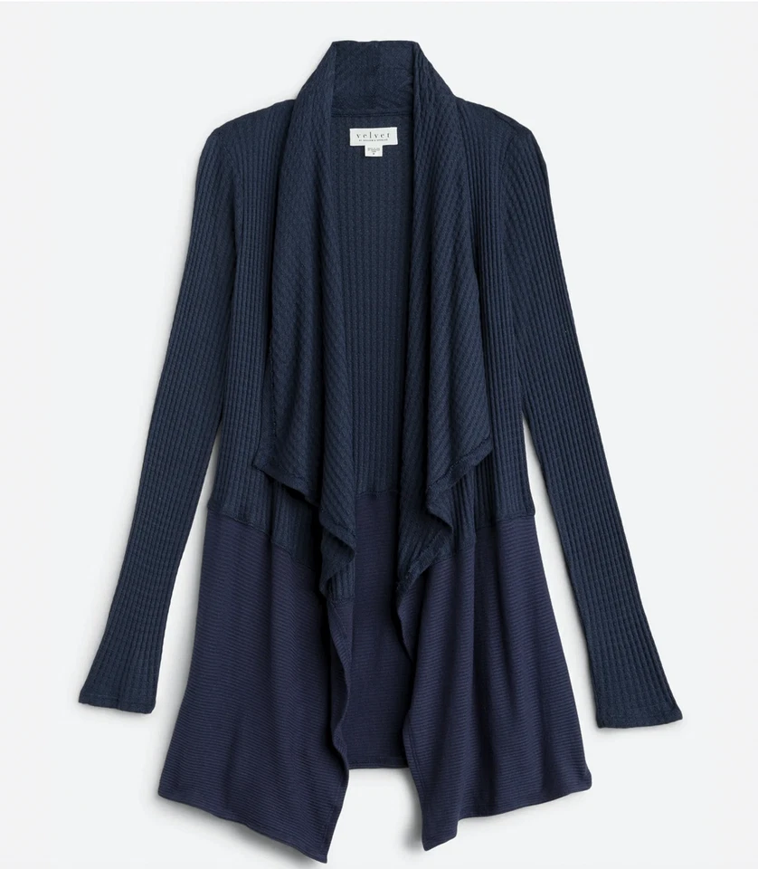 VELVET ~ Sz Small ~ Navy Marble Textured Stitch Fix Thermal Waffle Cardigan a66 - Image 1 of 4