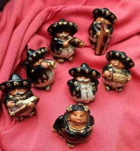 Set Of 7 Vintage Mexican Pottery Folk Art Fat Mariachi Band - Picture 1 of 8