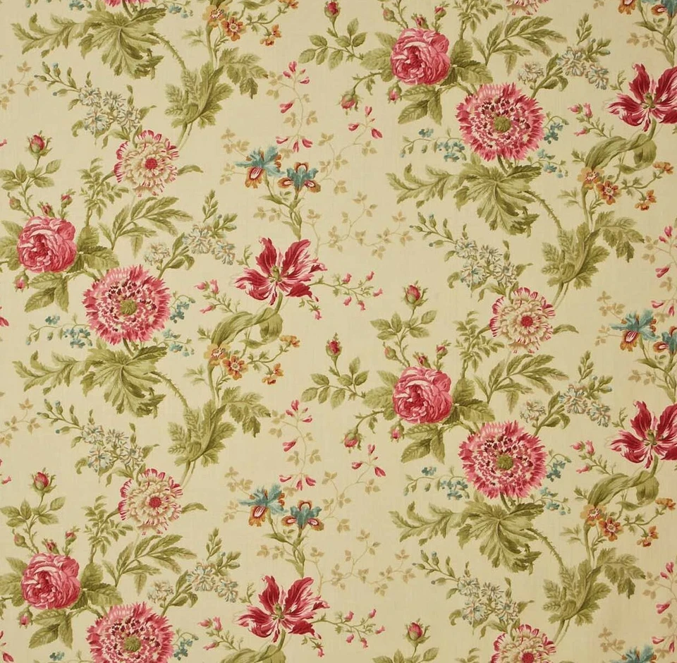 Sanderson Curtain Fabric Elouise 3.2m Willow/pink 100 Linen Floral Design 320cm