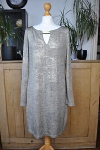 Vince Camuto Metallic Gold Jersey Shift Dress Size 18 With Metal Neck Trim - Picture 1 of 13