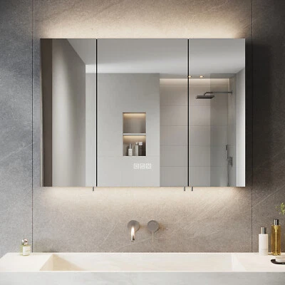 Spiegelschrank 90cm Bad mit LED Beleuchtung Steckdose Beschlagfrei Touch Spiegel - Bild 1 von 4