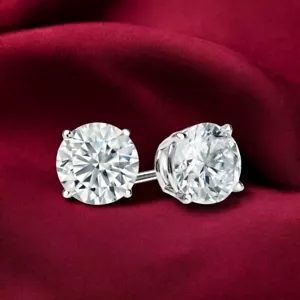 Pendiente de diamantes de corte redondo creado por IGI Lab de oro blanco de 14 quilates para mujer de 1,00 quilates - Imagen 1 de 8