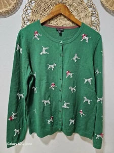 Talbots Damen Strickjacke Pullover Dalmatiner Hund Grün Medium - Bild 1 von 5