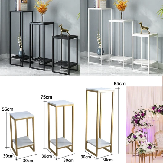 Set Of 3 White Gold Black Metal Square Plant Flower Bonsais Side End Table Stand - image 1 of 1