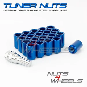 20 x Blue Tuner Wheel Nuts M12x1.25 60° Tapered Slimline Nuts Aftermarket Alloys - Picture 1 of 4