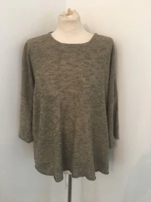 Eskandar ручной работы льняной вискозы локоть длина рукав свитер O/S $1090 хаки - Изображение 1 из 4