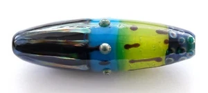 STUNNING LAMPWORK FOCAL GLASS BEAD, HANDMADE IN THE UK, LARGE BARREL, 49 X 15 MM - Picture 1 of 2