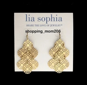 Lia Sophia "Lacey" Gold Tone Filigree Lightweight Earrings - Picture 1 of 3