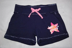 Girls Casual Play Shorts NAVY BLUE Knit Terry HOT PINK STAR Keep Shining S 6-6X - Picture 1 of 1