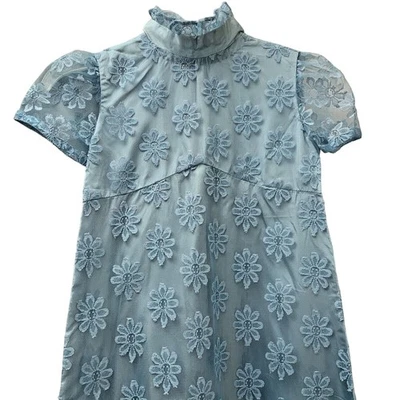 Vestido Largo Niña Florista Azul Claro Floral Encaje Superpuesto Cottagecore Vintage Foto 1 de 4