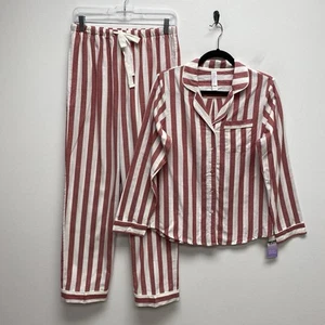 Stars Above Red White Stripe Pajama Set Button Long Sleeve Top Pants Flannel XS - Picture 1 of 15