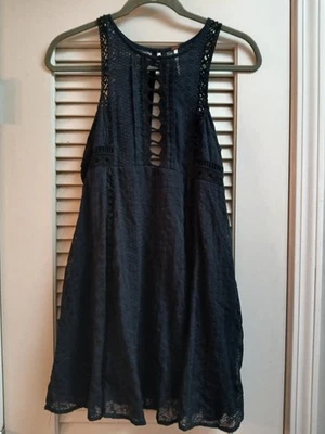 Vestido Free People Talla 4 Mini Wherever You Go Azul Marino Crochet Encaje Boho Romántico Foto 1 de 4