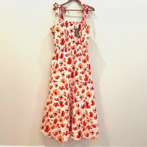 Abito donna Matilda Jane extra large bianco rosso cotone papavero volant casetta livello - Foto 1 di 11