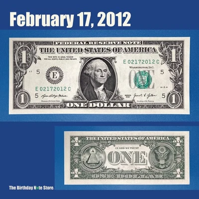 February 17, 2012 Birthday Anniversary $1 One Dollar Bill Serial Number 02172012 - Image 1 of 2