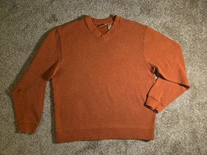 L.L.Bean Sweater Mens Large Rust Brown V Neck 100% Cashmere Knit Pullover Soft - Picture 1 of 12