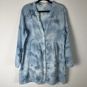 Vestido Camisa Tela y Piedra Gasa Tie Dye Boho Espalda Azul XL 208 - Imagen 1 de 6
