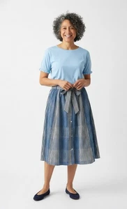 Free Assembly Women's Casual Office Front Midi Skirt Blue Print Size L ($) - Picture 1 of 4