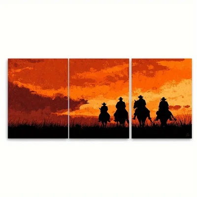 3pcs Cowboy Sunset Western Landscape Wall Art Canvas Unframed/Framed - Image 1 of 4