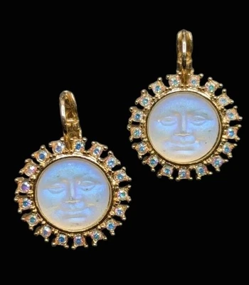 Pendientes perforados Kirks Folly Seaview luna iridiscente AB cristal tono dorado raros Foto 1 de 4