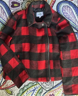 Chaqueta corta de moto Jack by BB Dakota roja negra búfalo a cuadros con cremallera talla M Foto 1 de 4