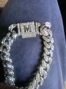 Crystal Silver Bracelet Letter M - Picture 1 of 2