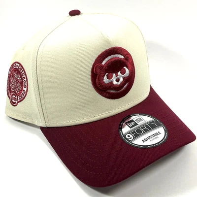 New Era Chicago Cubs Exclusive Cream Wine Red 9FORTY A-Frame Snapback Hat Cap - Image 1 of 4