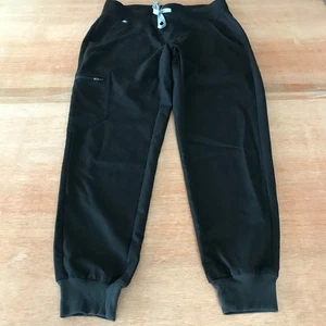 Figs Zamora Jogger Scrub Pants Women S Black Mid Rise Tie Waist Zip Pocket Nurse - Picture 1 of 14