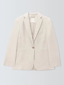 Cream Linen Single Breasted Buttoned Jacket UK10 John Lewis Natural Shoulder Pad - Picture 1 of 10