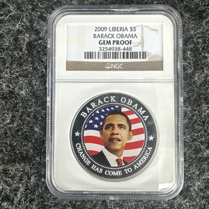 2009 Liberia $5 Barack Obama NGC GEM PROOF placcato argento - Foto 1 di 2