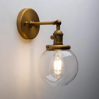 Aplique de pared industrial cableado con vidrio globo transparente, interruptor de encendido y apagado, vintage Foto 1 de 4