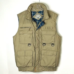 Dimension By Ten West Beige Down Hunting Vest Front Zip Collar 7 Pocket Men's L - Picture 1 of 4
