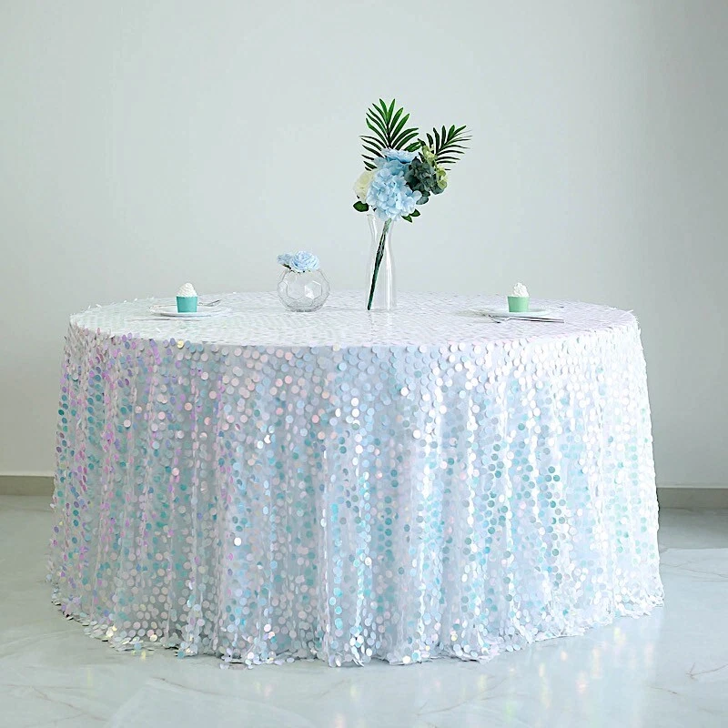 IRIDESCENT ROUND 120" Large Payette Sequin TABLECLOTH Wedding Catering Dinner - Image 1 of 4