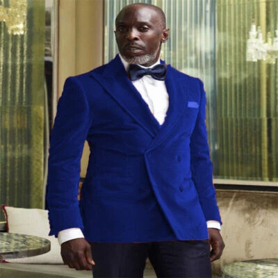 Fashion Men Velvet Suits Peak Lapel Double Breasted Tuxedos Wedding Prom Blazer - Image 1 of 4