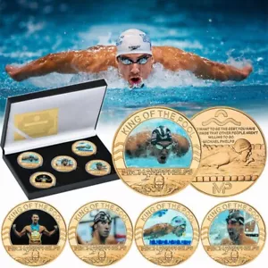 Monedas coleccionables con fichas/medallas de Michael Phelps 5 piezas con caja de exhibición - Imagen 1 de 4