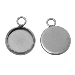 LOT de 5 SUPPORTS PENDENTIFS CABOCHON 10mm ACIER INOXYDABLE 16 x 12mm collier - Imagen 1 de 1